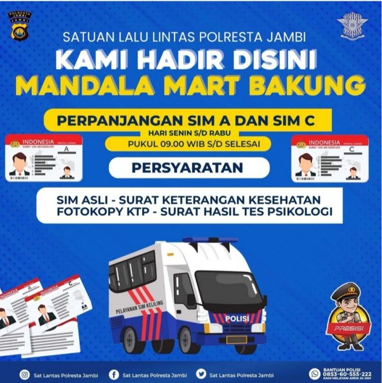 Satlantas Polresta Jambi Buka Gerai SIM di Mandala Mart dan Trona Ekspres