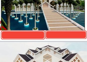 Desain awal Masjid Tsamaratul Insan dan Setelah Dibangun.foto: gmsmedia