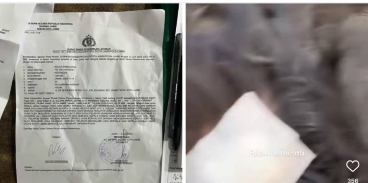 Foto Laporan Polisi dan Korban Saat Mengalami Luka di Kepala..foto : screenshootinfoanakjambi