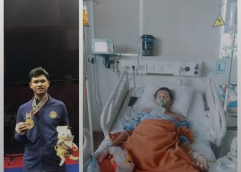 OKI Yusmika saat menjadi atlet dan foto kanan Oki dirawat di RS Fatmawati, Jakarta.foto : istimewa