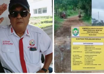 Ketua GNPK Provinsi Yoshe Rizal dan Lokasi Proyek Jalan Sungai Lilin. foto : istimewa