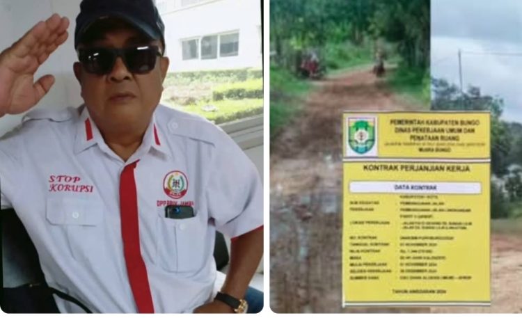 Ketua GNPK Provinsi Yoshe Rizal dan Lokasi Proyek Jalan Sungai Lilin. foto : istimewa