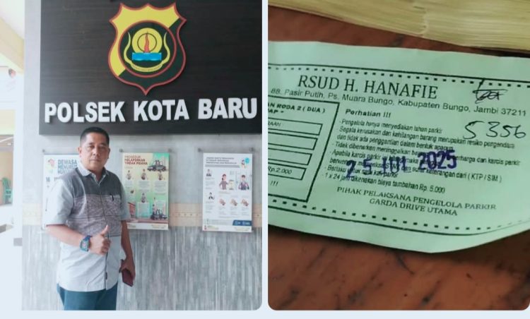 Direktur Eksekutif LSM Tegar, Erwin Munas dan foto Karcis Parkir RSUD H Hanafie Bungo. foto : istimewa